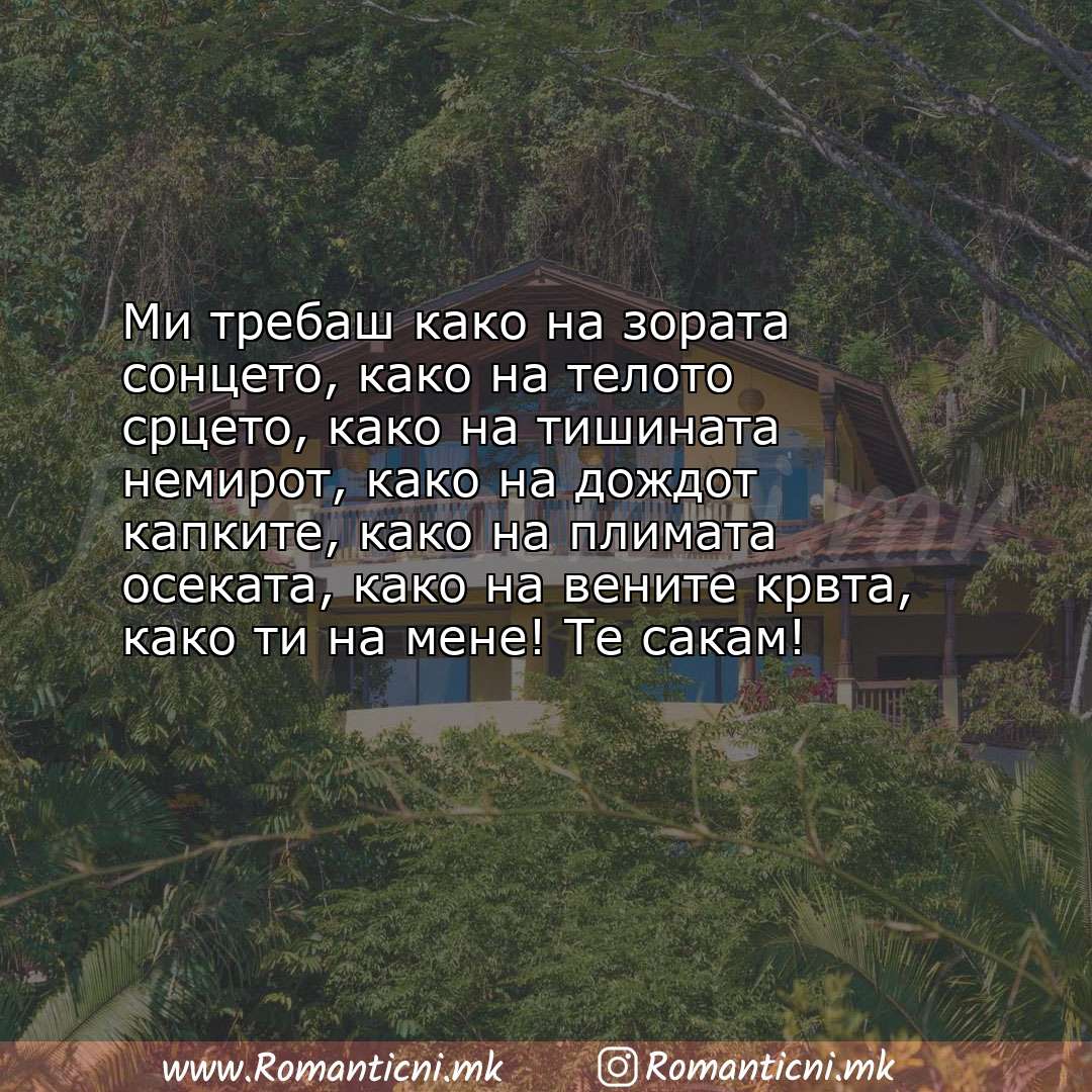 Ljubovni poraki: Ми требаш како на зората сонцето, како на телото срцето, како на тишината немирот, како н