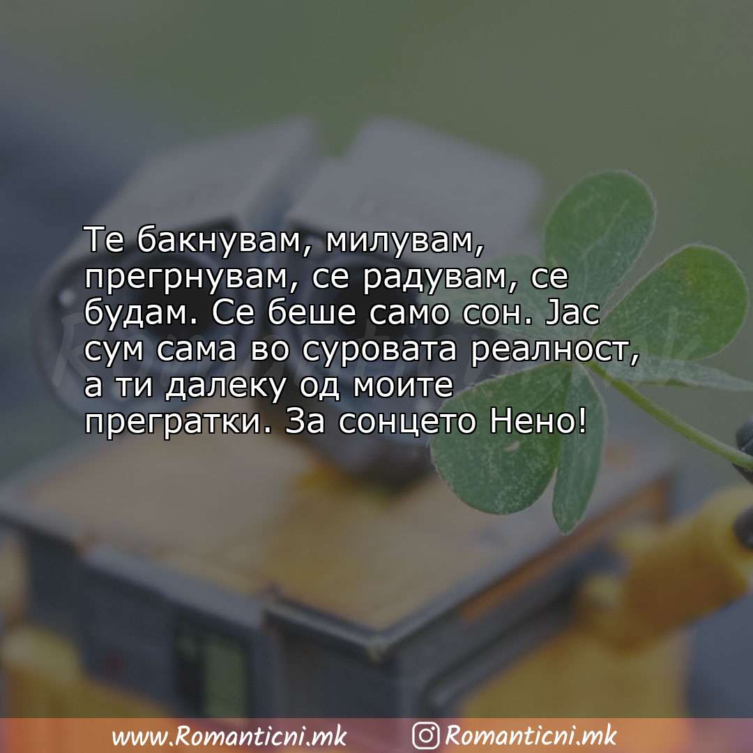 Ljubovni statusi: Те бакнувам, милувам, прегрнувам, се радувам, се будам. Се беше само сон. Јас с