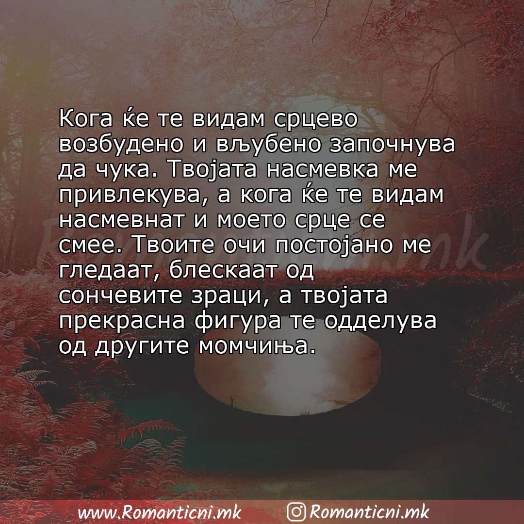 Ljubovni statusi: Кога ќе те видам срцево возбудено и вљубено започнува да чука. Твојата насмевка ме привлекува, а кога ќе те видам насмевнат и моето с