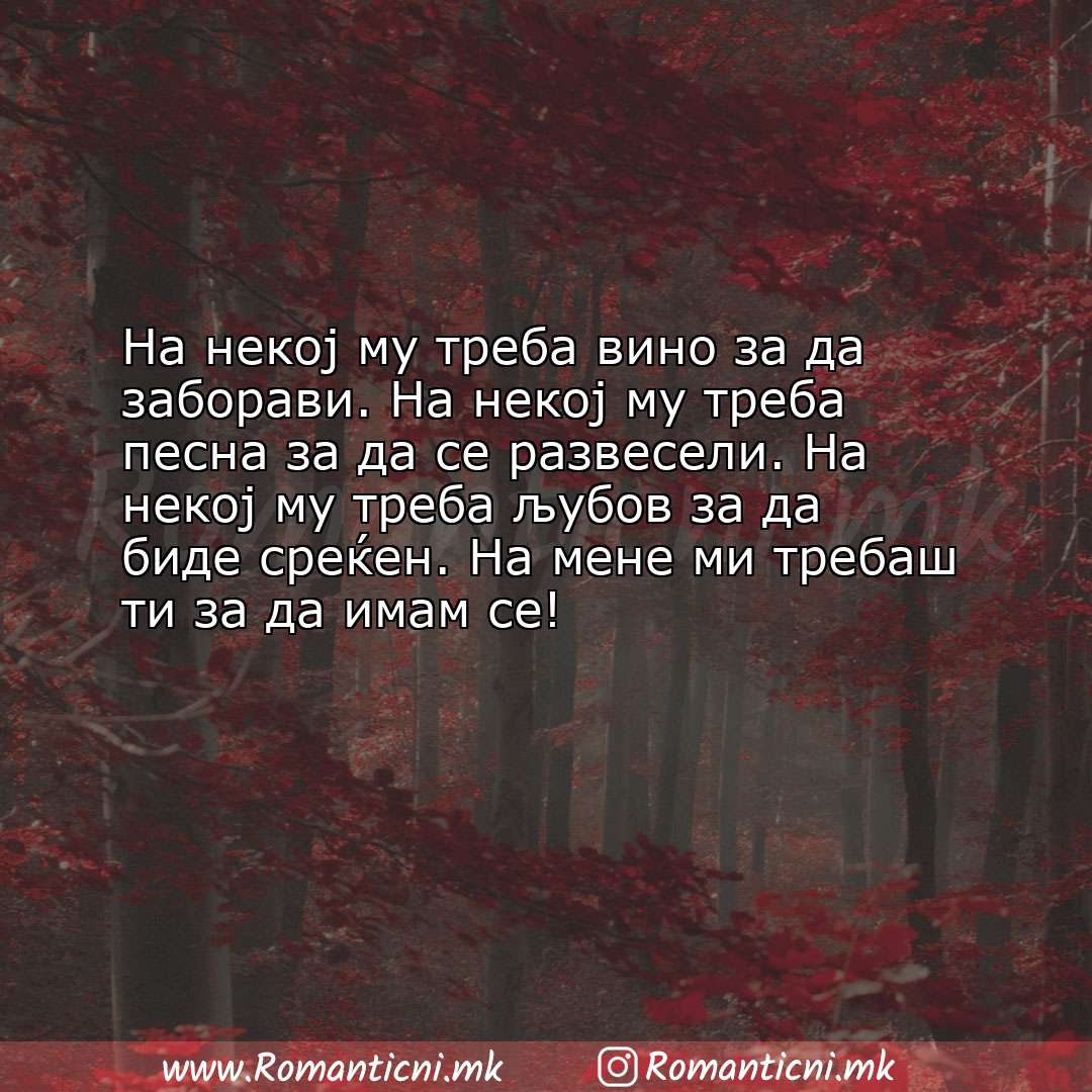 Ljubovna sms poraka: На некој му треба вино за да заборави. На некој му треба песна за да се развесе