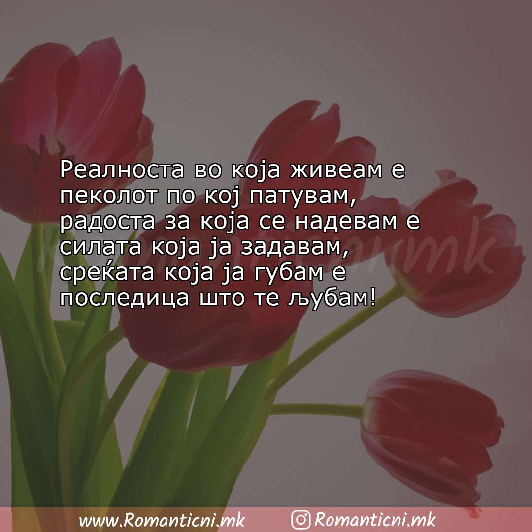 poraki za prijatel: Реалноста во која живеам е пеколот по кој патувам, радоста за која се надев