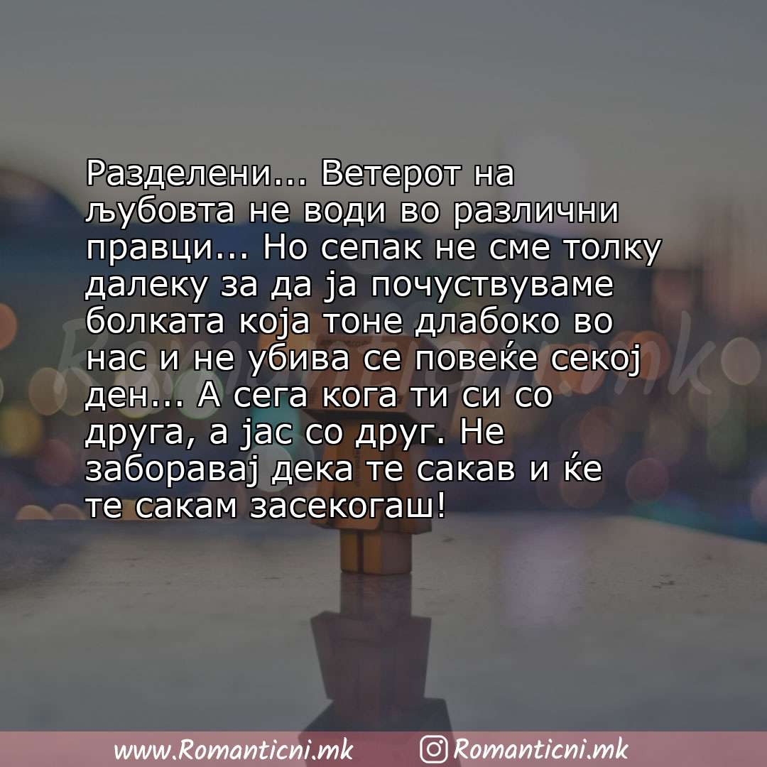 Љубовна порака: Разделени... Ветерот на љубовта не води во различни правци... Но сепак не сме толку далеку за да ја почуствуваме болката која тоне длаб