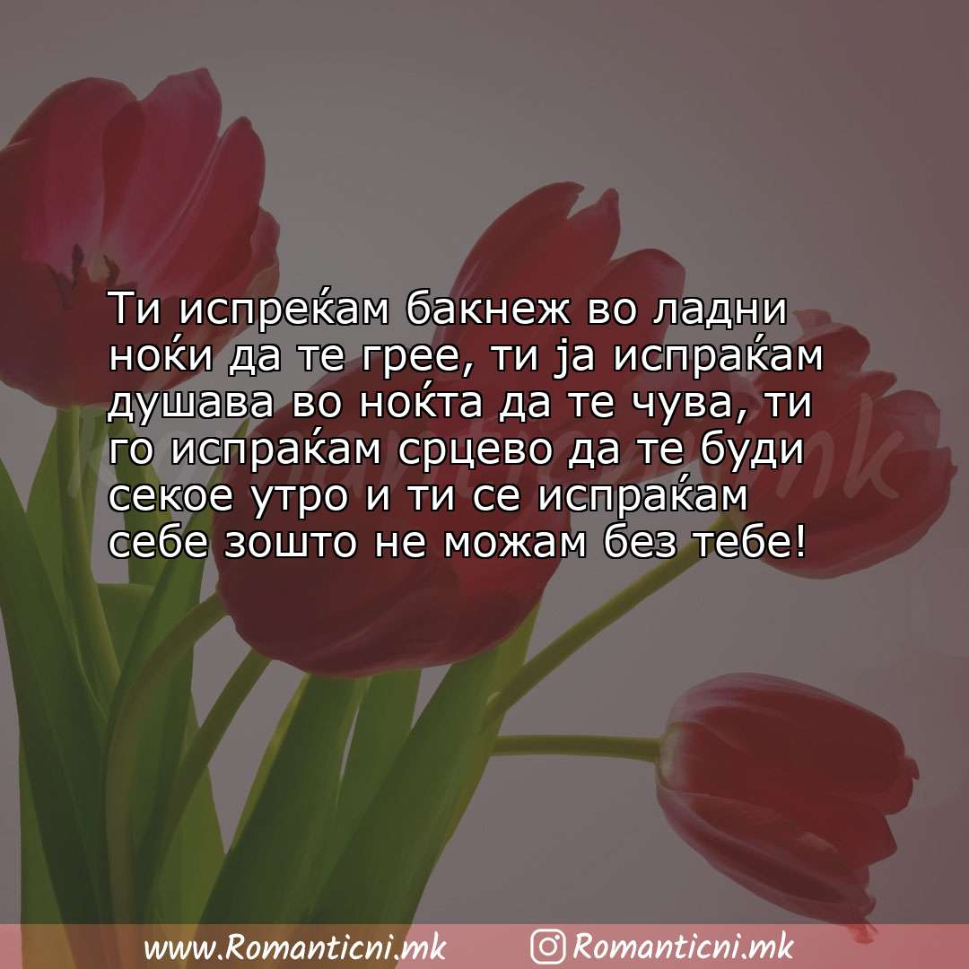 Љубовна порака: Ти испреќам бакнеж во ладни ноќи да те грее, ти ја испраќам душава во ноќта да те чува, т