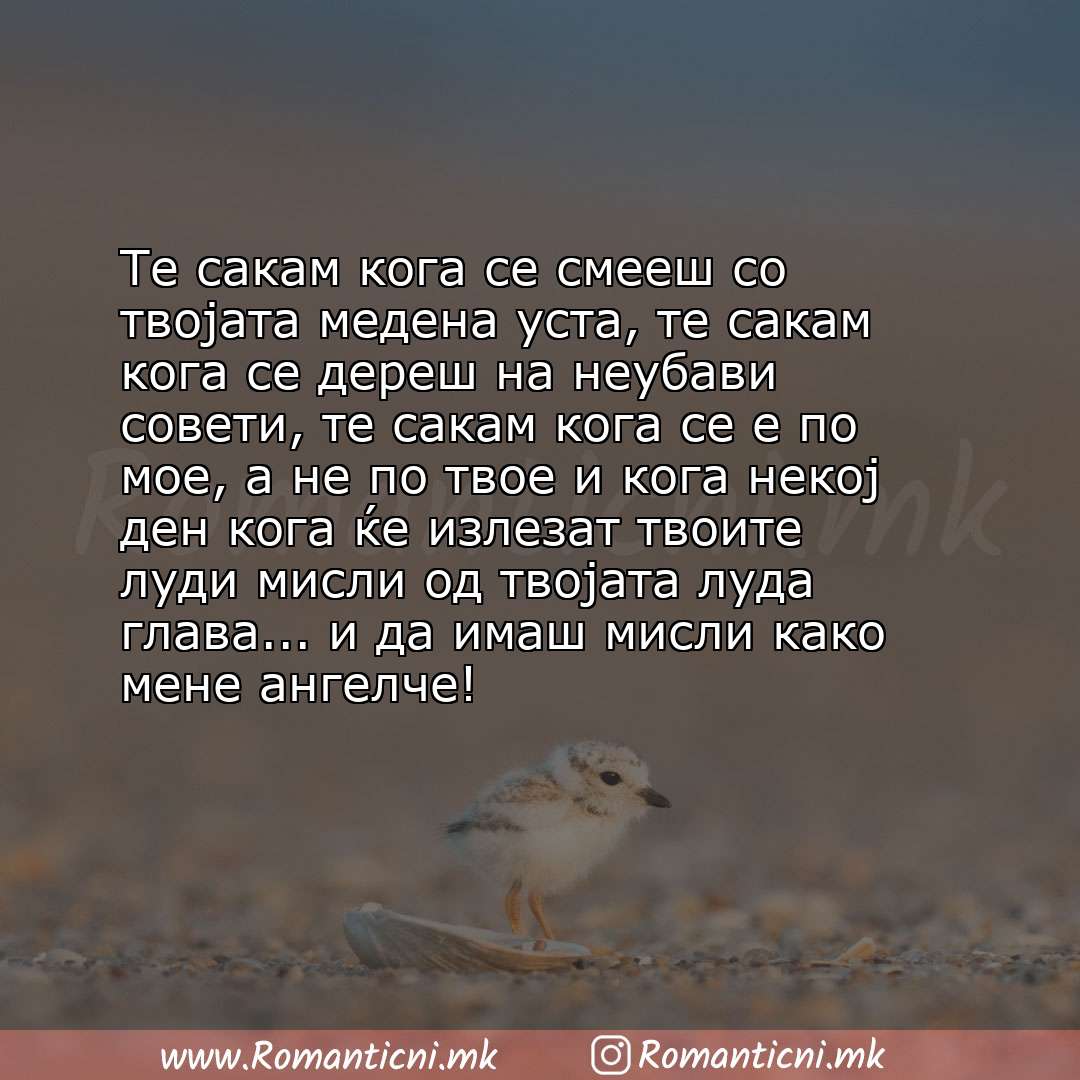 Ljubovni poraki: Те сакам кога се смееш со твојата медена уста, те сакам кога се дереш на неубави совети, те сакам кога се е по мое, а не