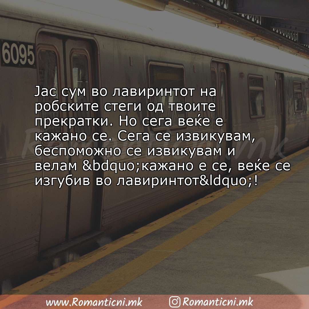 Sms poraka: Јас сум во лавиринтот на робските стеги од твоите прекратки. Но сега веќе е кажано се. Сега се 