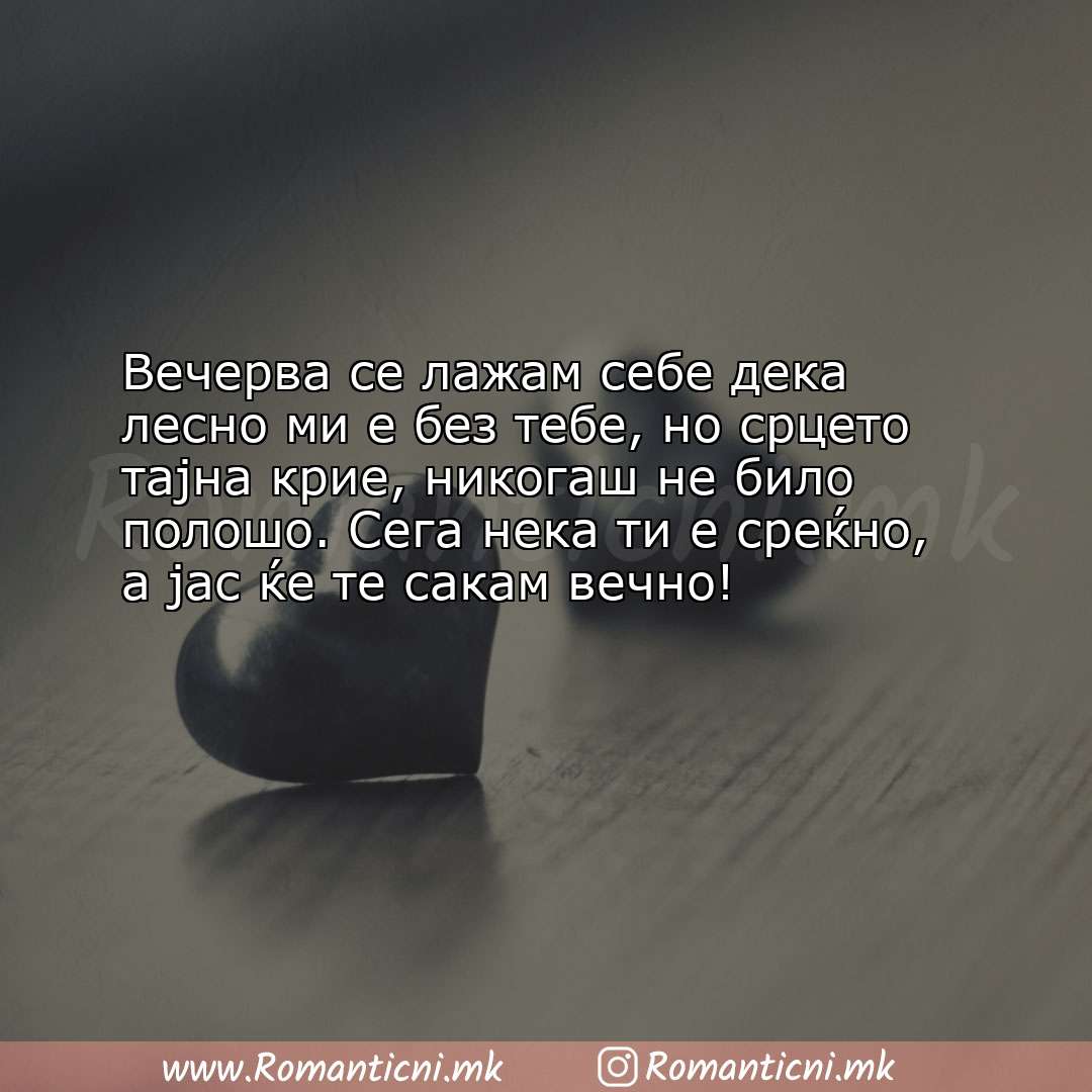 Ljubovni statusi: Вечерва се лажам себе дека лесно ми е без тебе, но срцето тајна крие, 