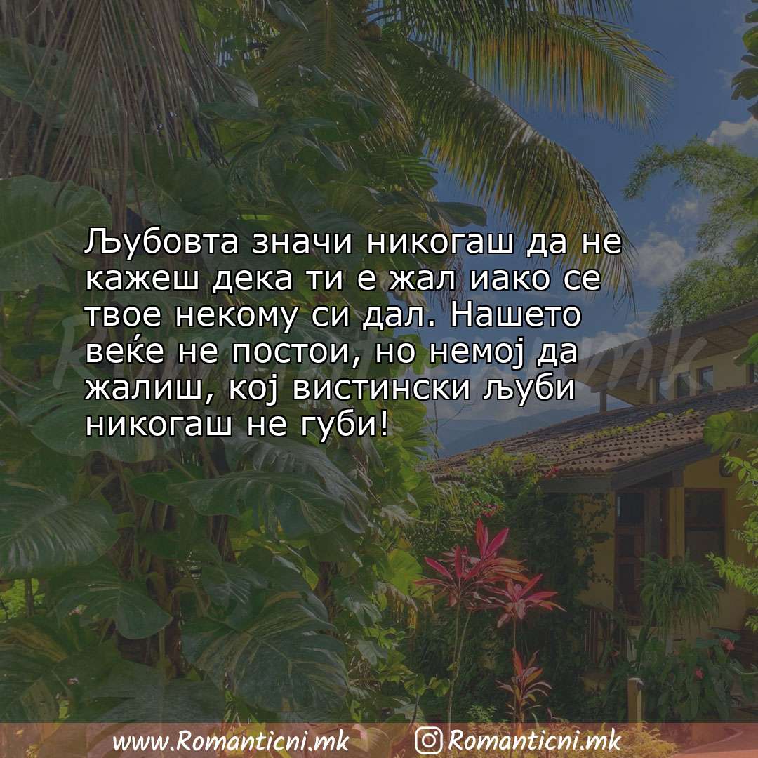 poraki za prijatel: Љубовта значи никогаш да не кажеш дека ти е жал иако се твое некому си дал. Н