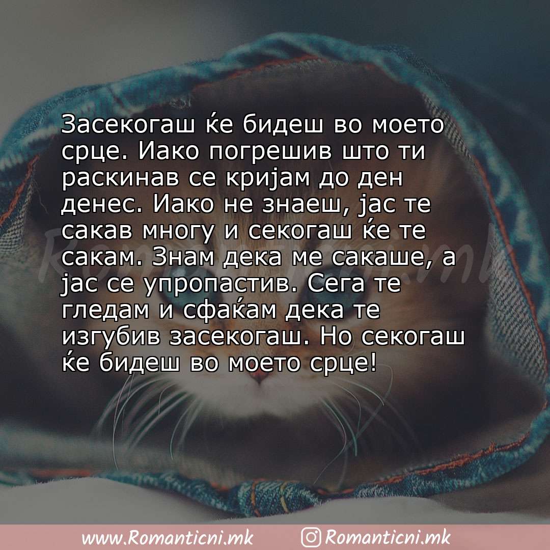 Poraki za dobra nok: Засекогаш ќе бидеш во моето срце. Иако погрешив што ти раскинав се кријам до ден денес. Иако не знаеш, јас те сакав многу и секогаш ќе т