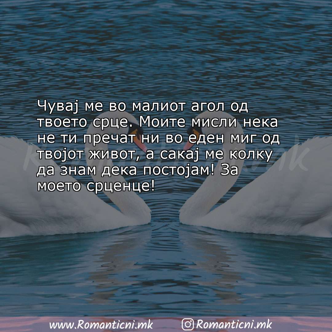 : Чувај ме во малиот агол од твоето срце. Моите мисли нека не ти пречат ни во еде