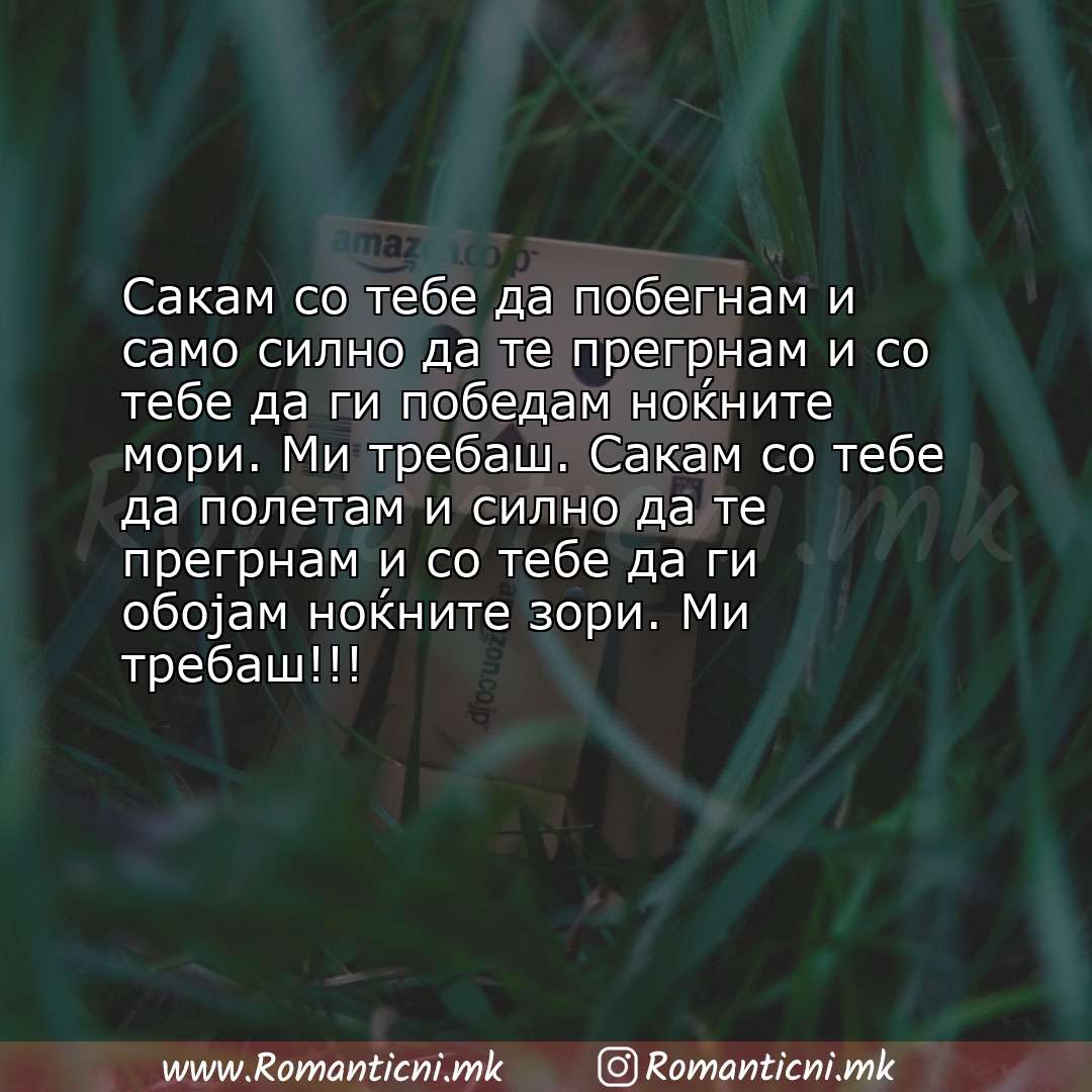 Ljubovna sms poraka: Сакам со тебе да побегнам и само силно да те прегрнам и со тебе да ги победам ноќните мори. Ми треб