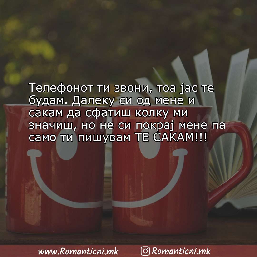 Ljubovna poraka: Телефонот ти звони, тоа јас те будам. Далеку си од мене и сакам да сфа