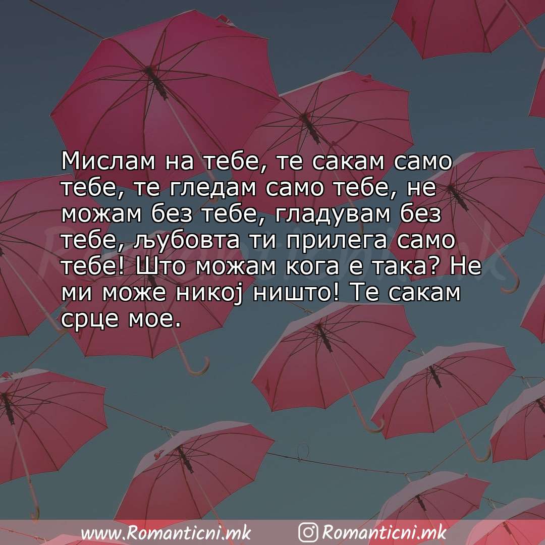 Љубовни смс пораки: Мислам на тебе, те сакам само тебе, те гледам само тебе, не можам без тебе, гладувам без тебе, 