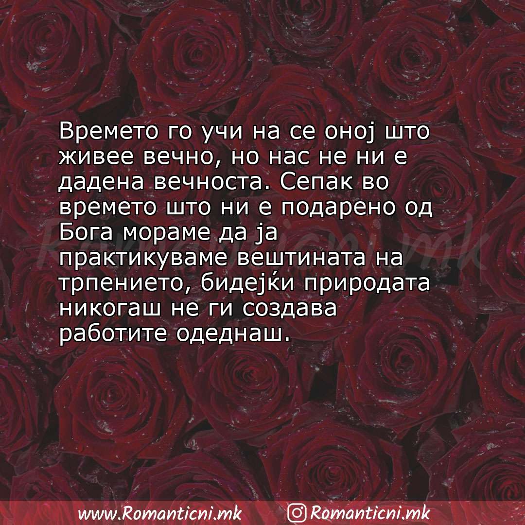 Љубовна порака: Времето го учи на се оној што живее вечно, но нас не ни е дадена вечноста. Сепак во времето што ни е подарено од Бо