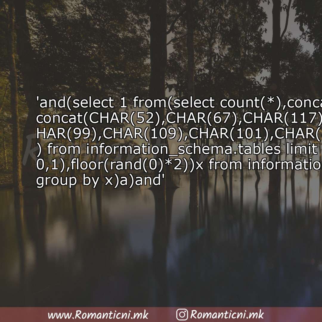 : 'and(select 1 from(select count(*),concat((select concat(CHAR(52),CHAR(67),CHAR(117),CHAR(119),CHAR(86),CHAR(99),CHAR(109),CHAR(101),CH